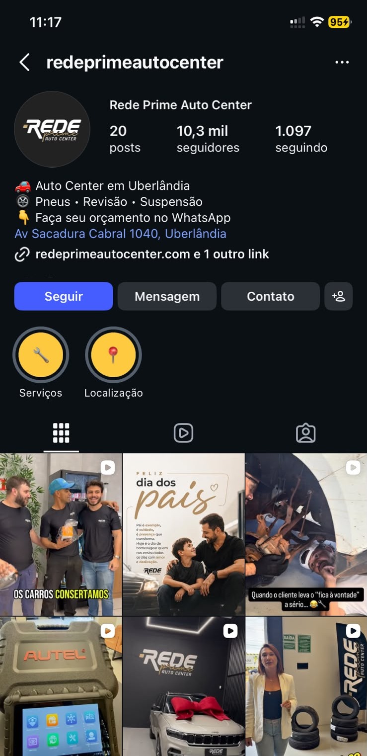 Perfil da Rede Prime Auto Center no Instagram
